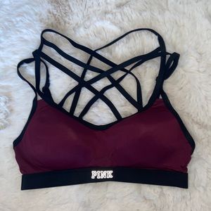 Pink crisscross push-up sports bra